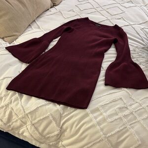 CLUB MONACO Burgundy Bell Sleeve Knit Dress